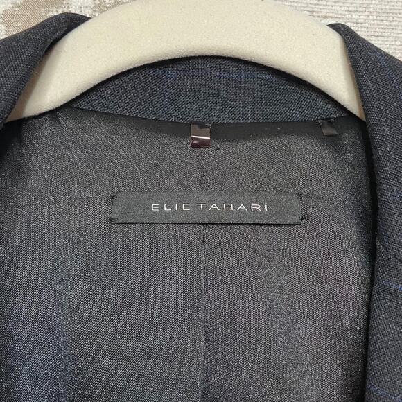 Elie Tahari Single Button Wool Blend Blazer in Charcoal and Blue Plaid - Picture 4 of 6